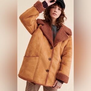 Free people Diogo Oversized Colorblock Faux Sherpa Suede Brown coat Jacket $298
